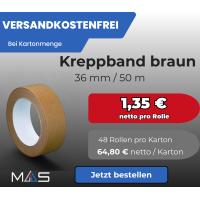 1 Karton / 48 Rollen Kreppband braun 36mm x 50m |...