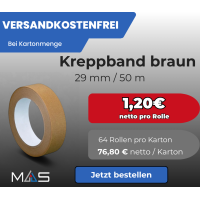 1 Karton / 64 Rollen Kreppband braun 29mm x 50m |...